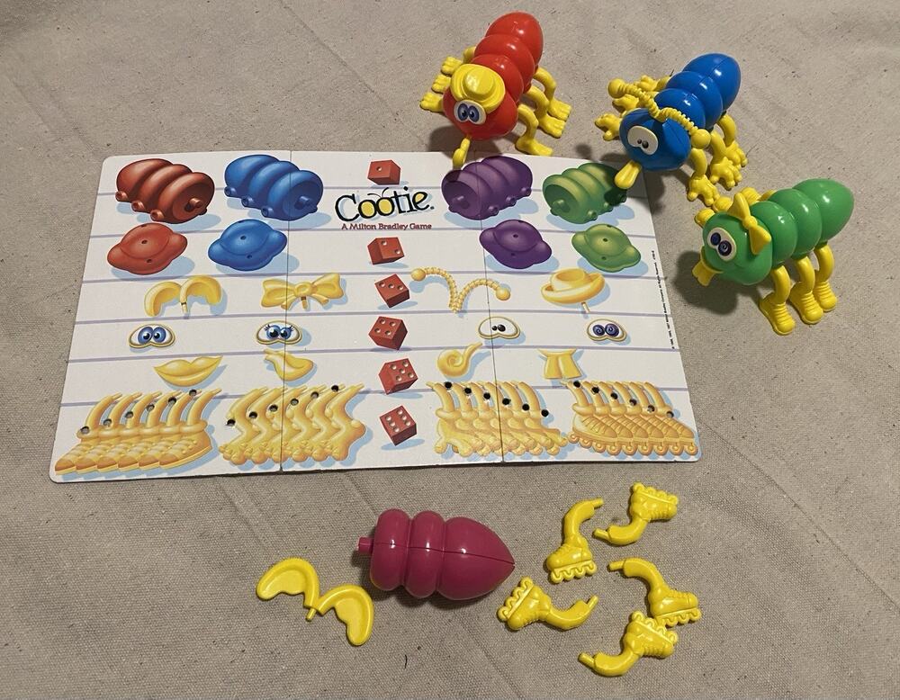 Vtg Milton Bradley 1999 Cootie Game Parts Cootie Board 3 Complete Cooties +Parts